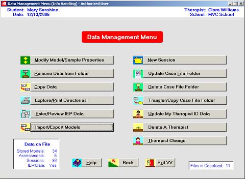 Data Management Menu