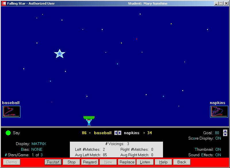 Sample Falling Star Game screen